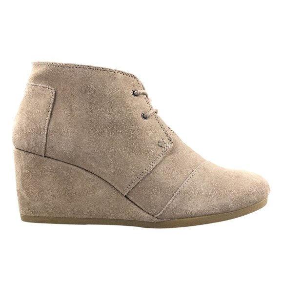 Toms Womens Size 12 Desert Wedge Tan Suede Lace-Up High Heel Ankle Booties Boots - Picture 1 of 15